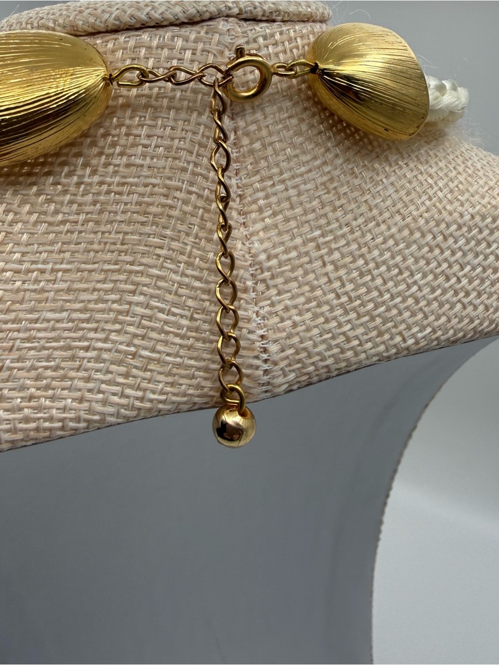 Cream Braided Necklace with Gold Leaf and Pastel Accents - Picture 4 of 6